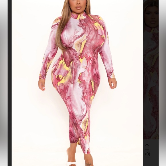 Marble midi long sleeve dress burgundy 1X FASHION NOVA - Picture 7 of 8